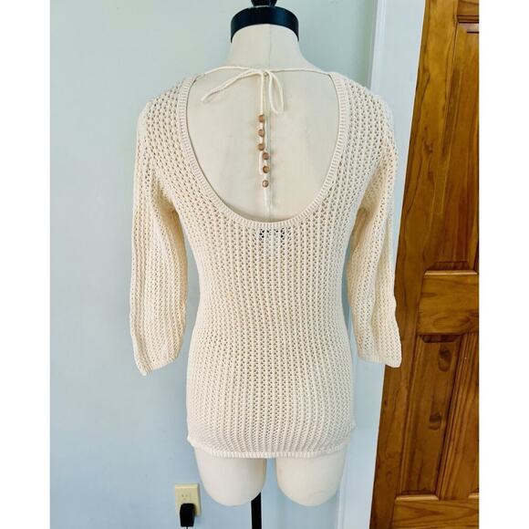 Vintage Old Navy Top Beige MED Open Weave Tie Back Y2K 90s Beach Boho - Picture 2 of 6